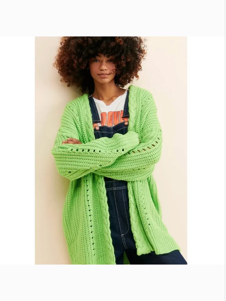 Farm Rio Charlie Oversized Braided Cardigan In Neon Green Size Small